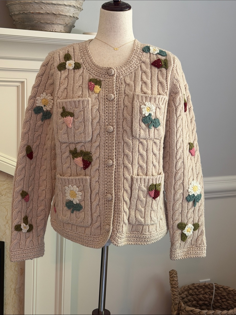 SEA Callie Appliqué Cable Knit Cardigan Sweater - Picture 4 of 7